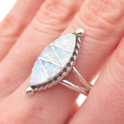 Old Pawn 925 Sterling Silver Vintage Southwestern Opal Tribal Ring Size 10