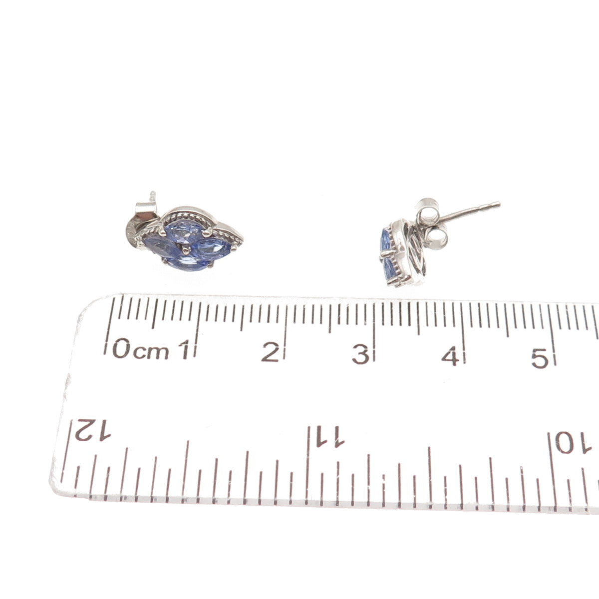 D'Joy 925 Sterling Silver Real Marquise-Cut Tanzanite Stud Earrings