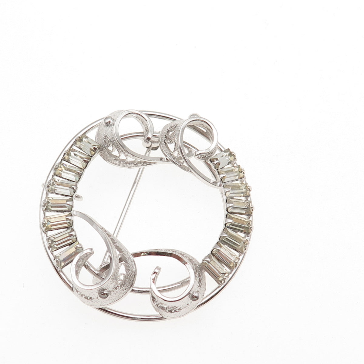 Carl Art 925 Sterling Silver Vintage Rhinestone Floral Filigree Pin Brooch
