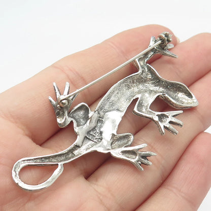 925 Sterling Silver Vintage Handmade Lizard Pin Brooch