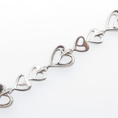 925 Sterling Silver Real Round-Cut Diamond Heart Link Bracelet 6.5"