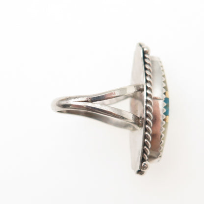 Jonathan Beyuka Zuni Old Pawn 925 Sterling 2-Tone Turquoise MOP Ring Size 4.75