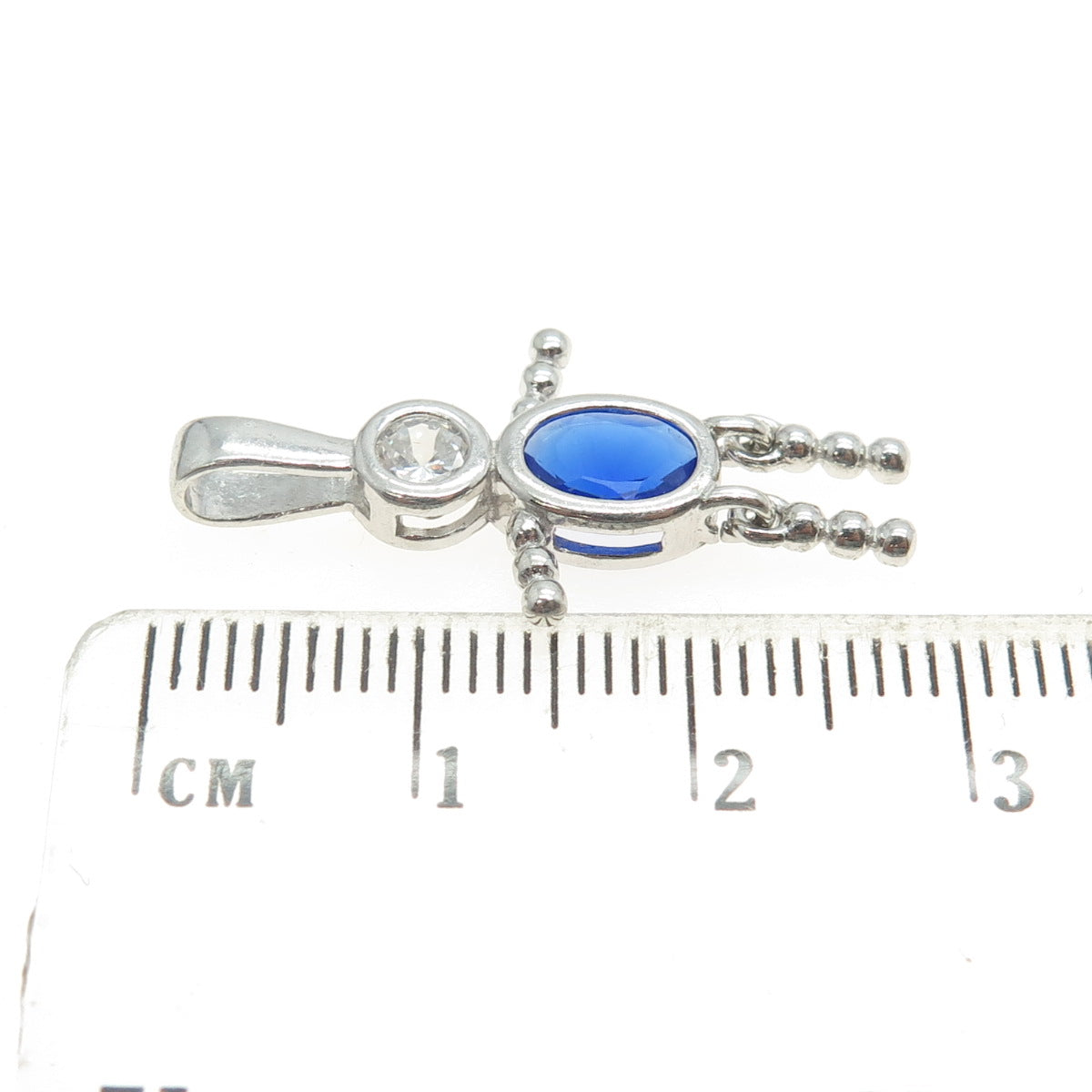 925 Sterling Silver Vintage Blue & WhiteC Z September Birthstone Boy Pendant