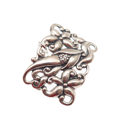 JEWELART 925 Sterling Silver Antique Art Deco Floral Oxidized Pin Brooch