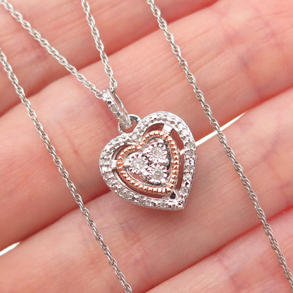 Jane Seymour 925 Sterling Silver 2-Tone Real Diamond Heart Chain Necklace 18"