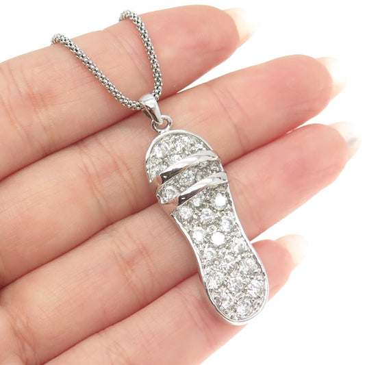 925 Sterling Silver Italy Round-Cut C Z Sandal Shoe Popcorn Chain Necklace 16"
