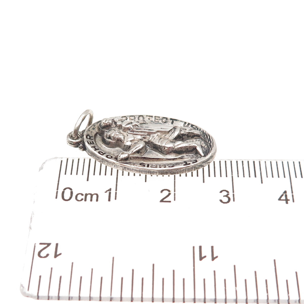 Hayward 925 Sterling Silver Vintage St. Christopher Oxidized Charm Pendant