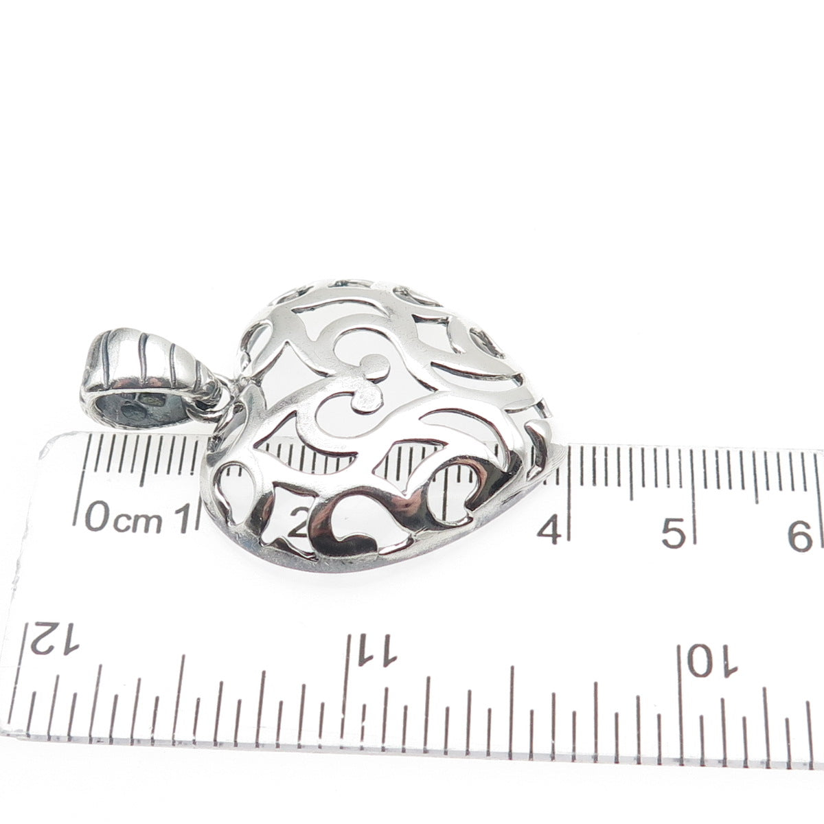 MILOR 925 Sterling Silver Vintage Italy Ornate Heart Oxidized Charm Pendant