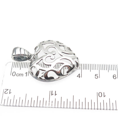 MILOR 925 Sterling Silver Vintage Italy Ornate Heart Oxidized Charm Pendant