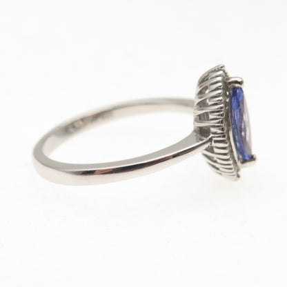 D'Joy 925 Sterling Silver Real Diamond & Tanzanite Ring Size 8