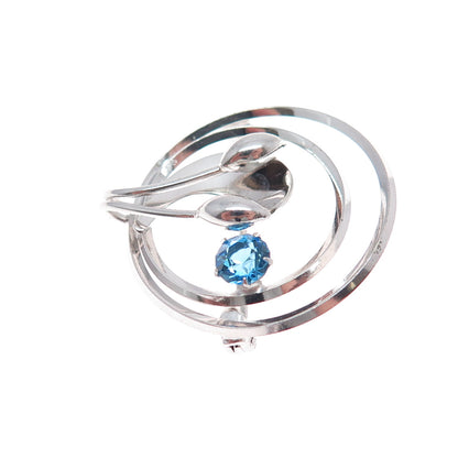 CARL ART 925 Sterling Silver Vintage Blue Rhinestone Flower Pin Brooch / Pendant