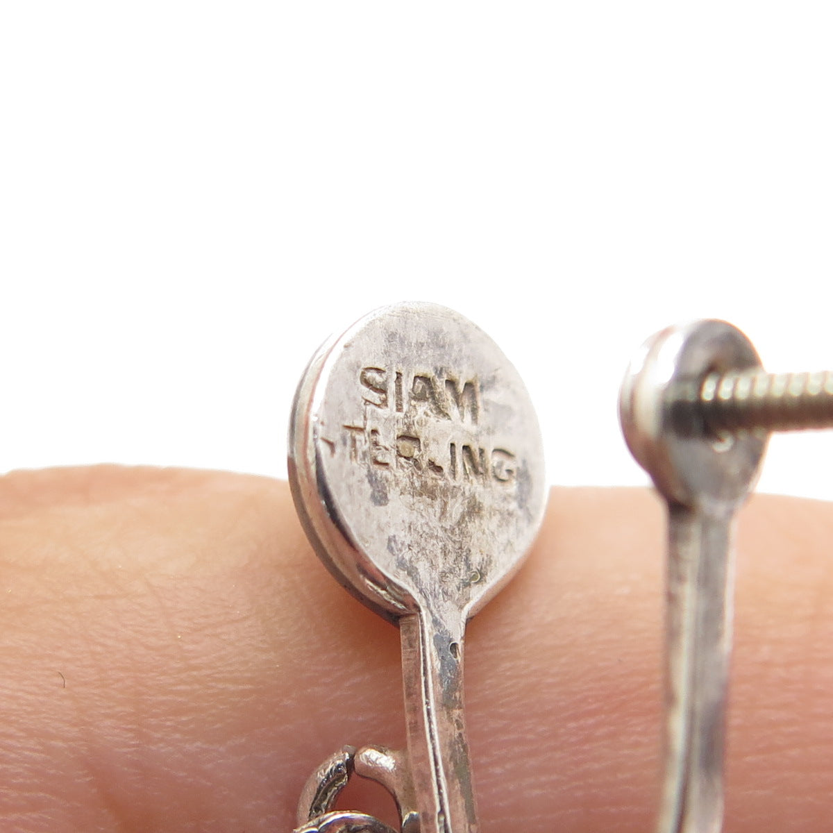 925 Sterling Silver Antique Siam Niello Hindu Goddess Screw Back Earrings