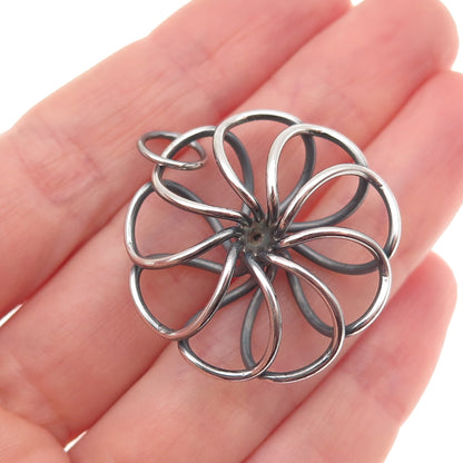 925 Sterling Silver Vintage Modernist Flower Oxidized Charm Pendant