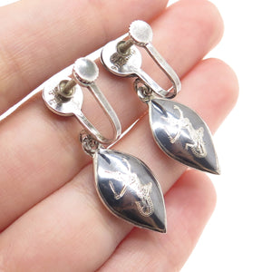 925 Sterling Silver Antique Siam Niello Hindu Goddess Screw Back Earrings