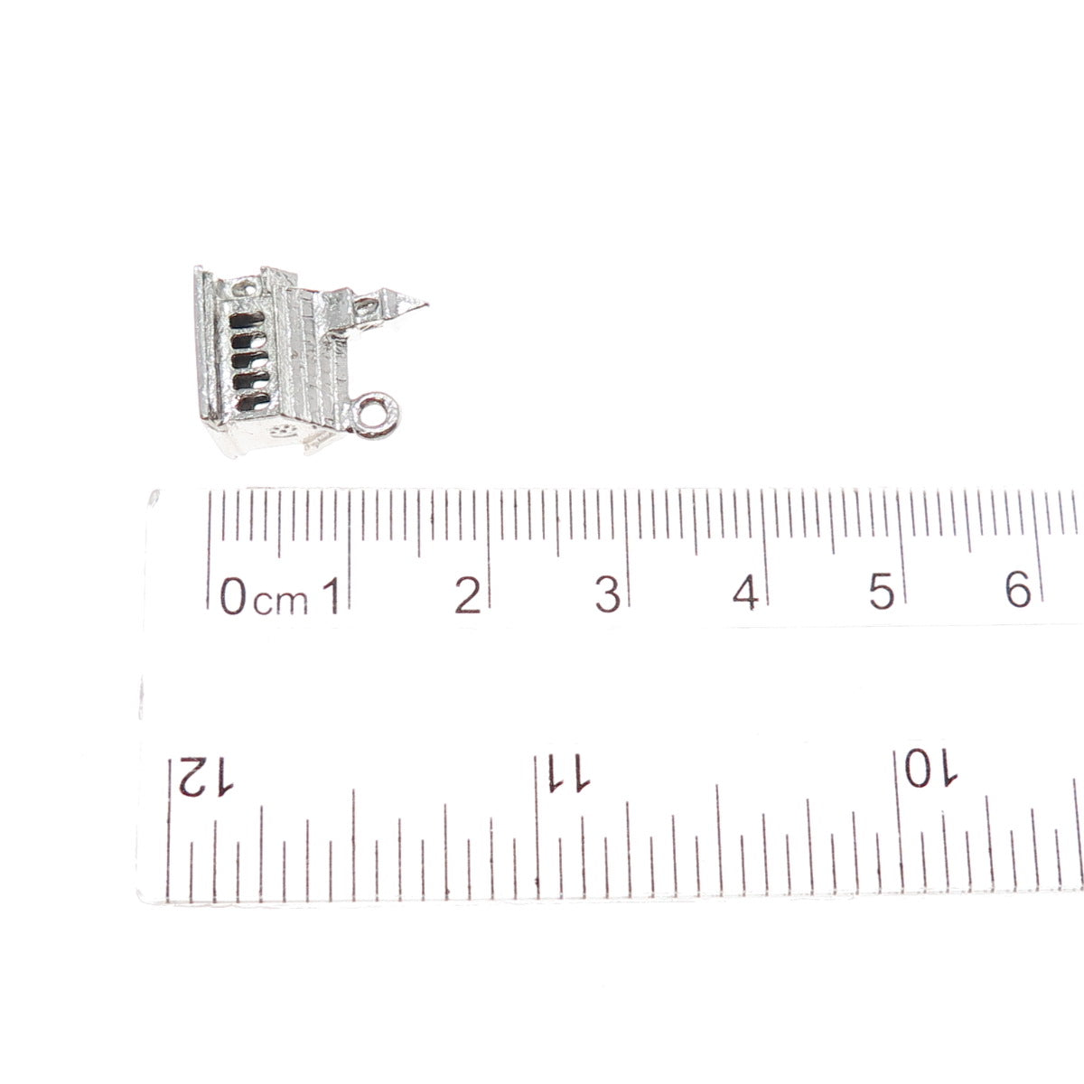 925 Sterling Silver Antique Art Deco Enamel Church Minimalist 3D Charm Pendant