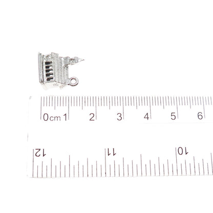 925 Sterling Silver Antique Art Deco Enamel Church Minimalist 3D Charm Pendant