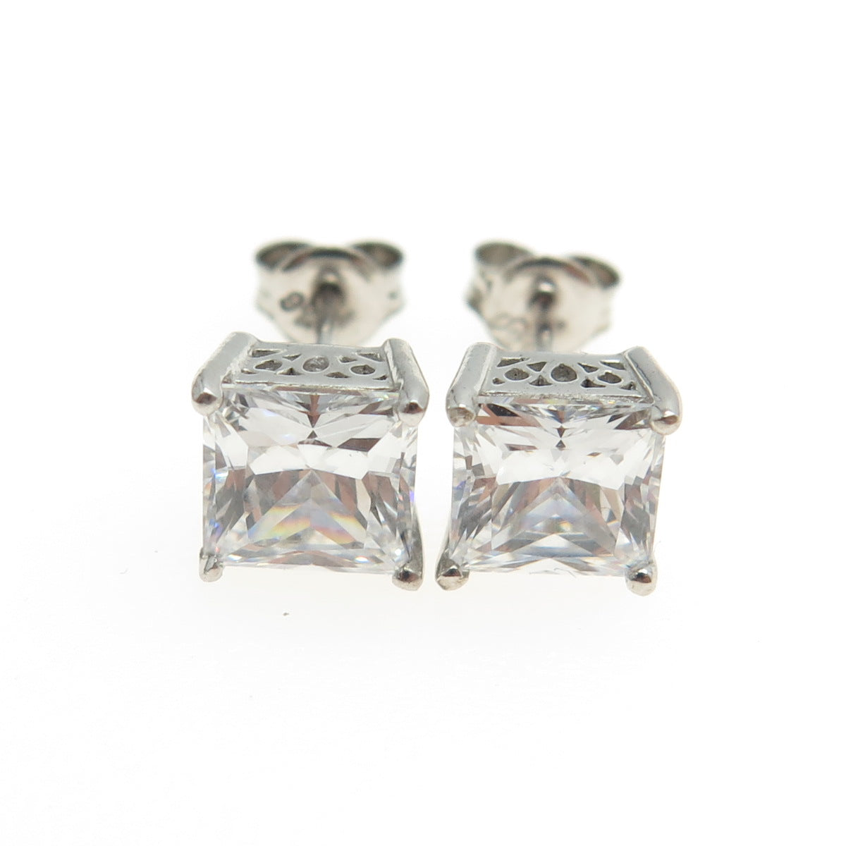 925 Sterling Silver Princess-Cut Shaped C Z Stud Earrings