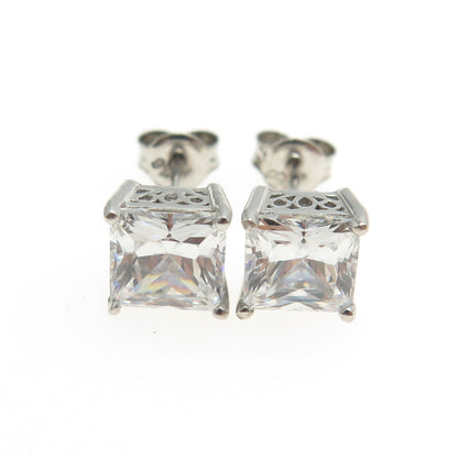 925 Sterling Silver Princess-Cut Shaped C Z Stud Earrings