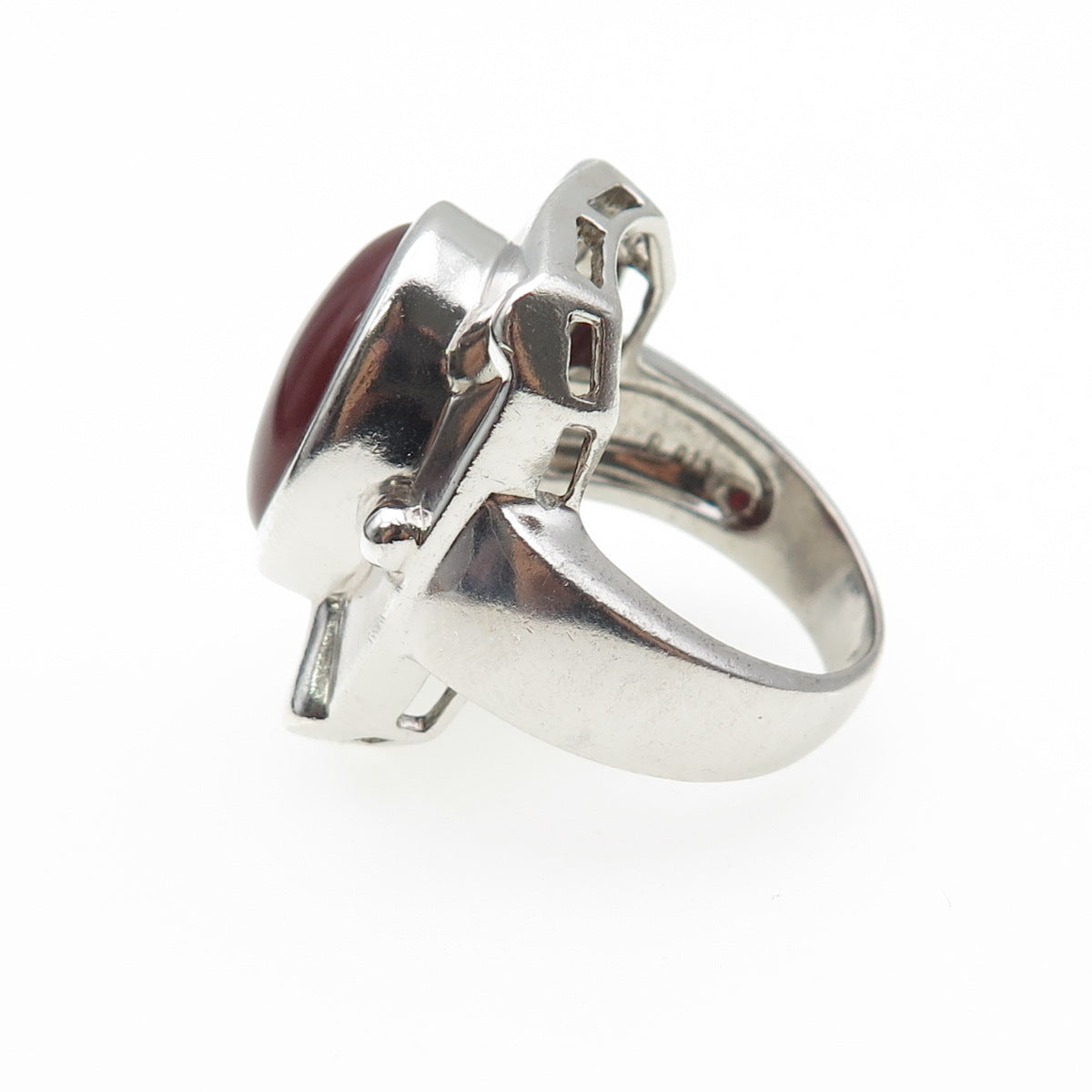 925 Sterling Silver Vintage Real Carnelian Modernist Ring Size 10