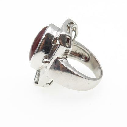 925 Sterling Silver Vintage Real Carnelian Modernist Ring Size 10