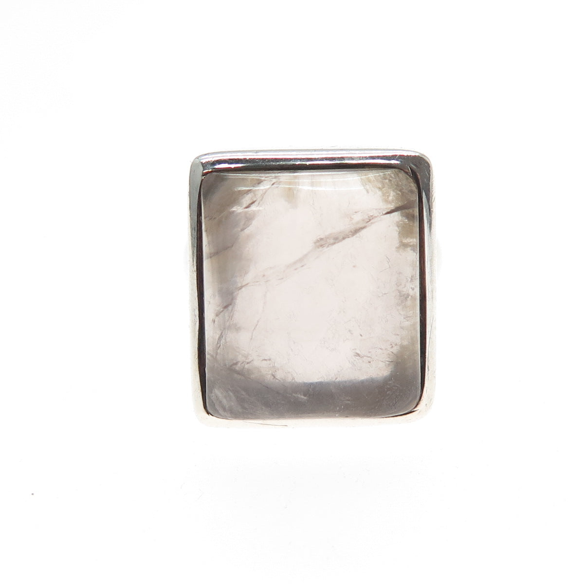SAJEN 925 Sterling Silver Vintage Real Rose Quartz Modernist Ring Size 6