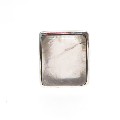 SAJEN 925 Sterling Silver Vintage Real Rose Quartz Modernist Ring Size 6