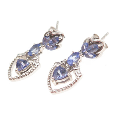Chuck Clemency 925 Sterling Silver Real Multi-Cut Tanzanite Dangle Earrings