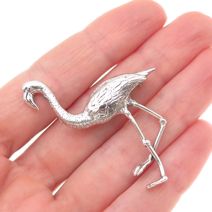 925 Sterling Silver Vintage Flamingo Oxidized Pin Brooch