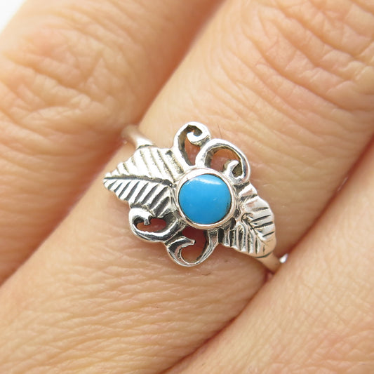 925 Sterling Silver Vintage Real Bisbee Turquoise Floral Leaf Ring Size 5.75