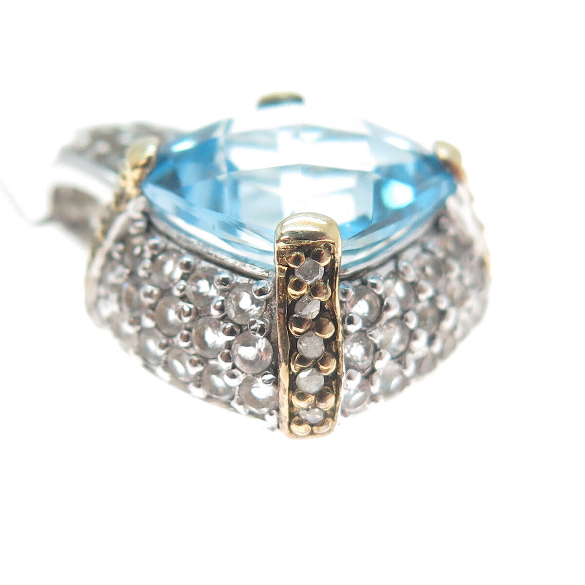 925 Sterling 2-Tone Real Diamond Blue & White Topaz Box Chain Necklace 18"
