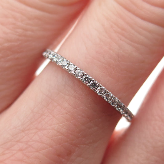 925 Sterling Silver Round-Cut C Z Half Eternity Stackable Band Ring Size 6.75