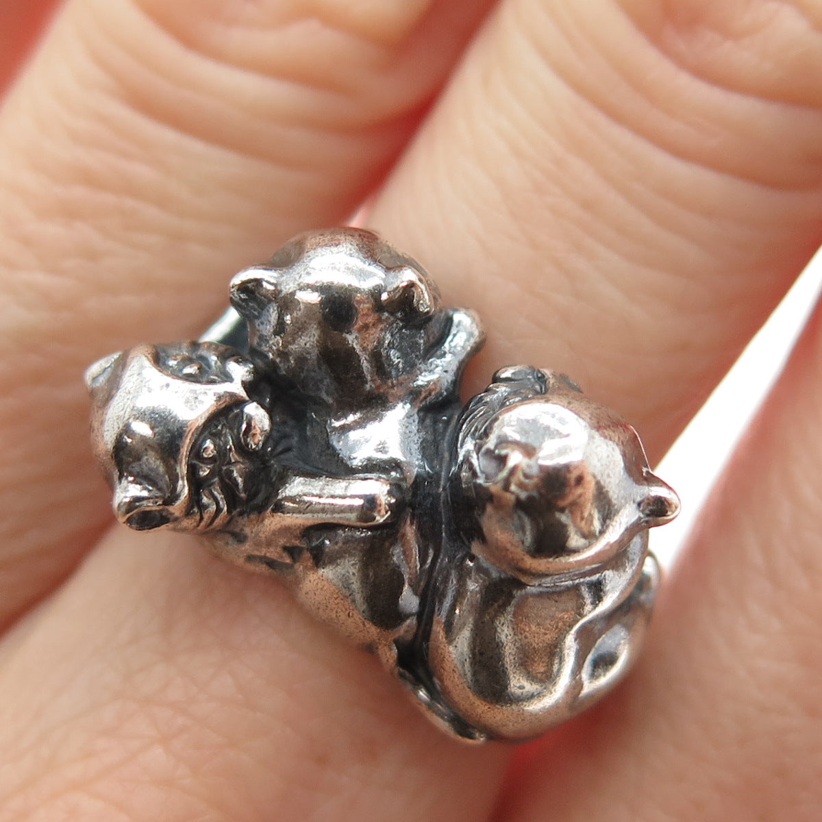 KABANA 925 Sterling Silver Vintage Kitty Cat Oxidized Ring Size 8
