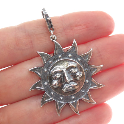 925 Sterling Silver Vintage Sun Face Oxidized Charm Pendant
