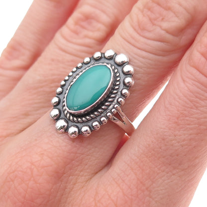 Old Pawn 925 Sterling Silver Vintage Kingman Turquoise Beaded Ring Size 7.5