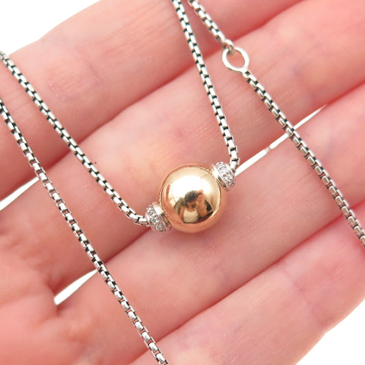 David Yurman Sterling Silver 18K Gold Real Diamond Solari Chain Necklace 16-18"