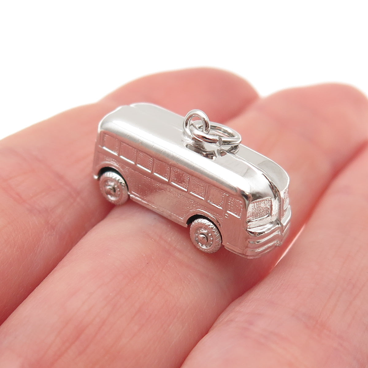 925 Sterling Silver Vintage Volkswagen Bus Movable 3D Mini Charm Pendant