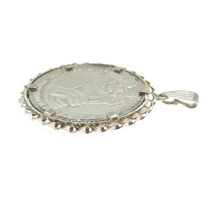500 Silver Coin 925 Sterling Silver Frame Vintage 1977 Israel "25 Lirot" Pendant