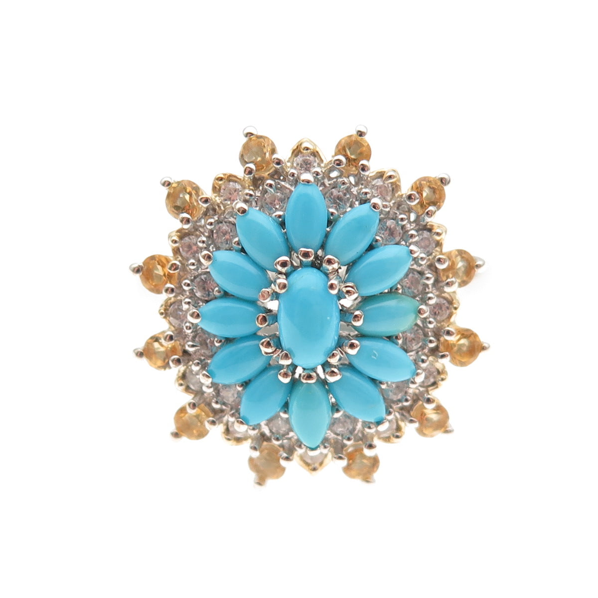 Chuck Clemency Sterling Silver Real Turquoise White Topaz & Citrine Ring Size 8