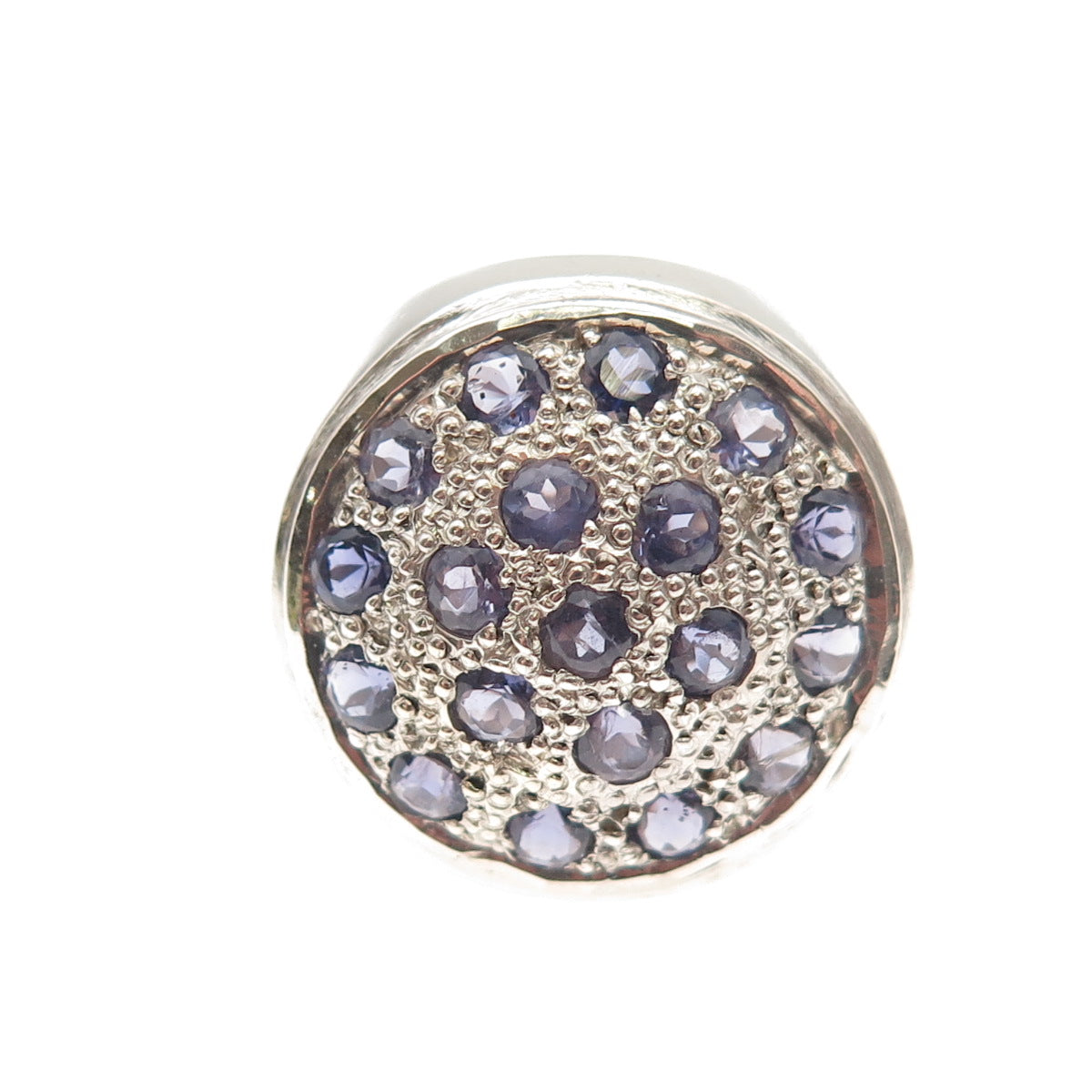 925 Sterling Silver Vintage Real Round-Cut Iolite Ring Size 7.75