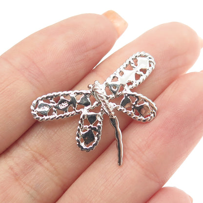 HAN 925 Sterling Silver 2-Tone Real Diamond Accent Dragonfly Pendant