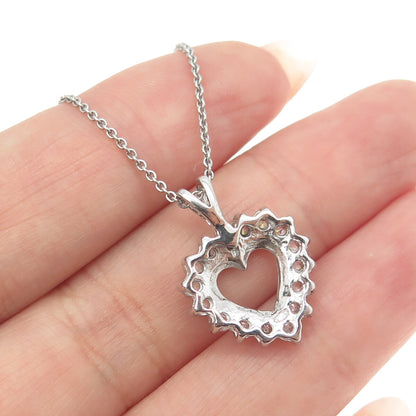 925 Sterling Silver Round-Cut C Z Heart Cable Chain Necklace 16"
