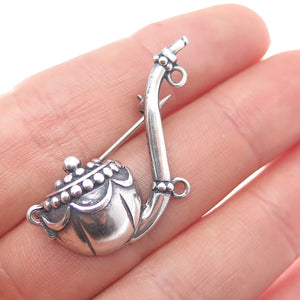 925 Sterling Silver Antique Art Deco Smoking Pipe Oxidized Pin Brooch