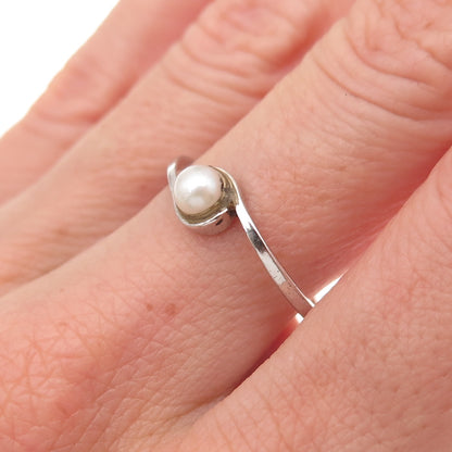 Avon 925 Sterling Silver Vintage Real Pearl Bypass Ring Size 7.25