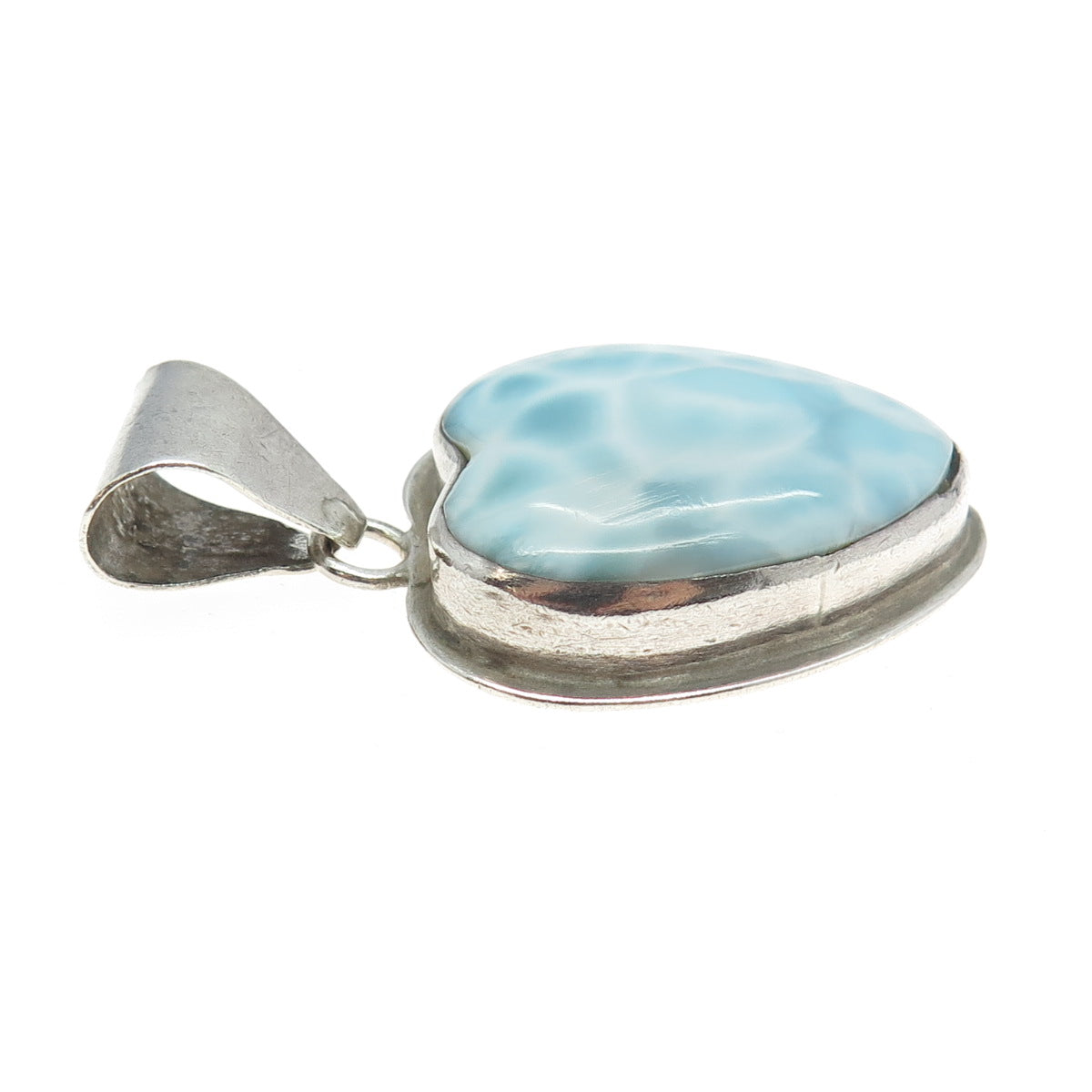 925 Sterling Silver Vintage Real Larimar Heart Pendant