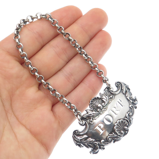 CHARLES REILY & GEORGE 925 Sterling Silver Antique 1829 London Port Bottle Tag