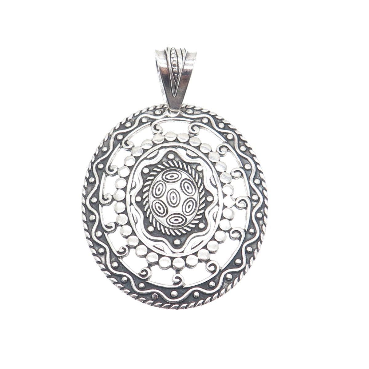 925 Sterling Silver Vintage Mexico Modernist Oxidized Pendant