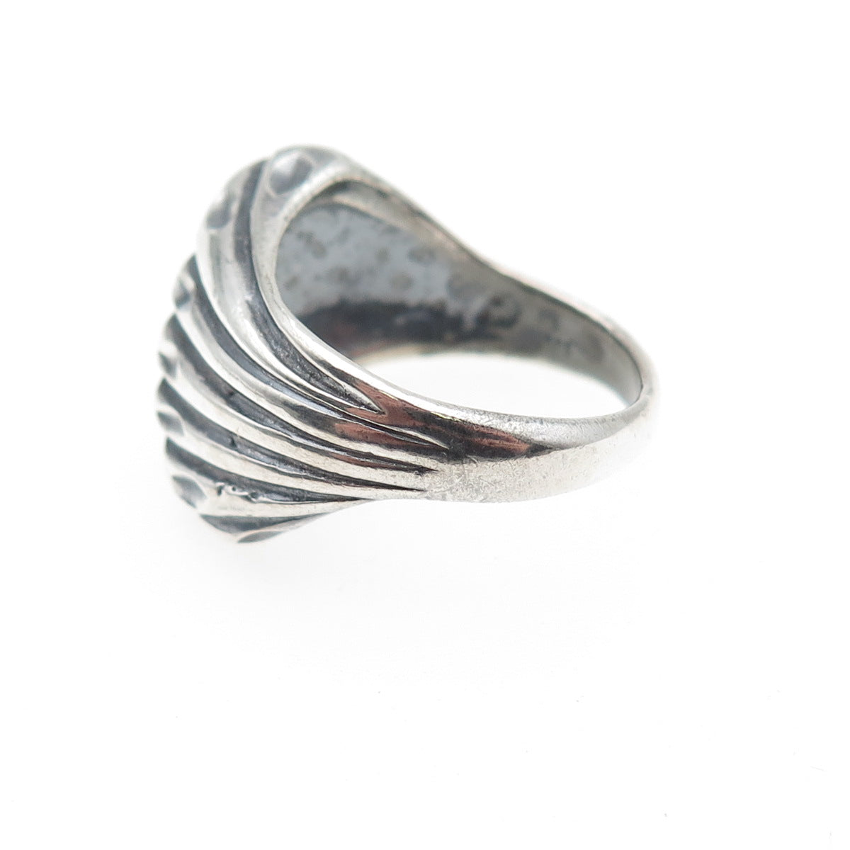 925 Sterling Silver Vintage Modernist Ribbed Oxidized Ring Size 7