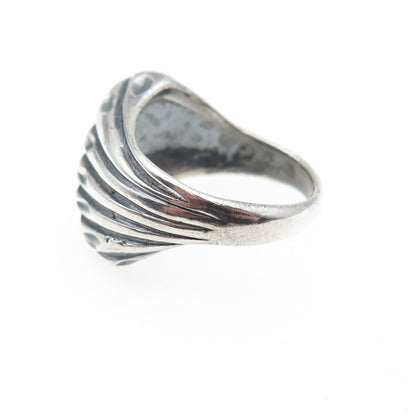 925 Sterling Silver Vintage Modernist Ribbed Oxidized Ring Size 7