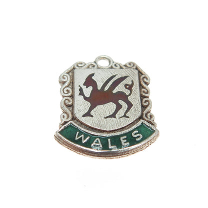 925 Sterling Silver Antique Art Deco Enamel "Wales" Coat of Arms Pendant