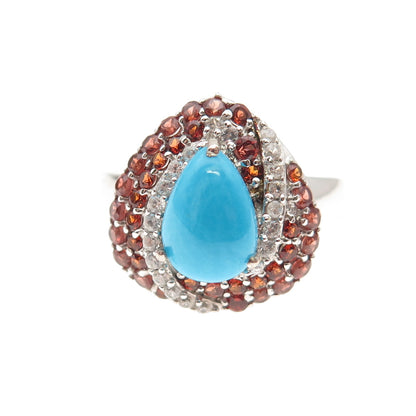 Chuck Clemency 925 Sterling Silver Real Turquoise Garnet & Topaz Ring Size 8.25